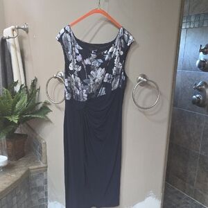 Connected Apparel Black and White Floral Midi Dress